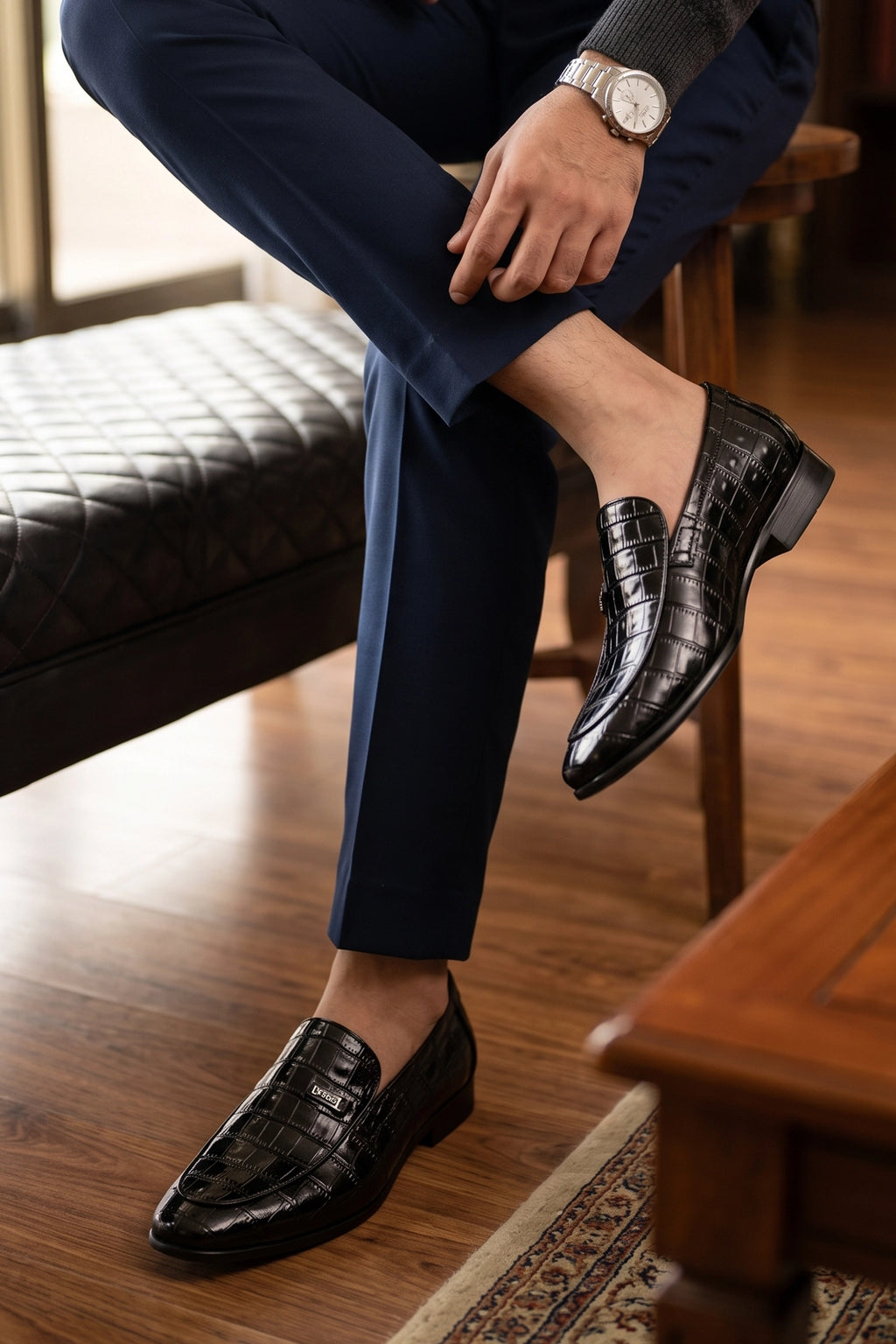 Dominic Black Crocodile Formal Loafers 0111064
