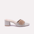 Womens Gold Fancy Block Heel Slippers