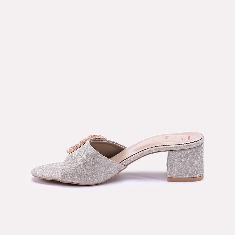 Gold Fancy Block Heel Slippers for Women