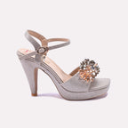 Womens Gold Pointed Heel Bridal Sandals