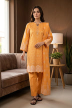 Golden Bloom 3 Piece Stitched Cotton Suit  15D0143