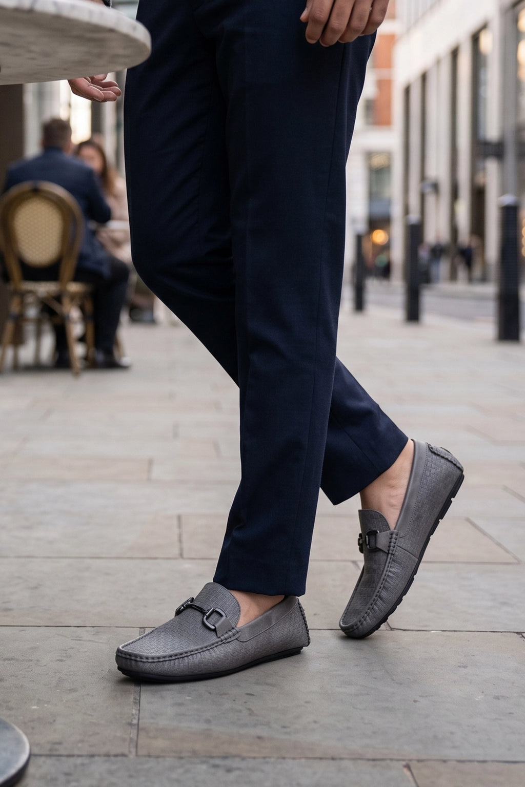 Gray Textured Horsebit Loafers 0130953