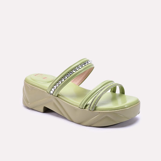 Green Casual Platform Slippers