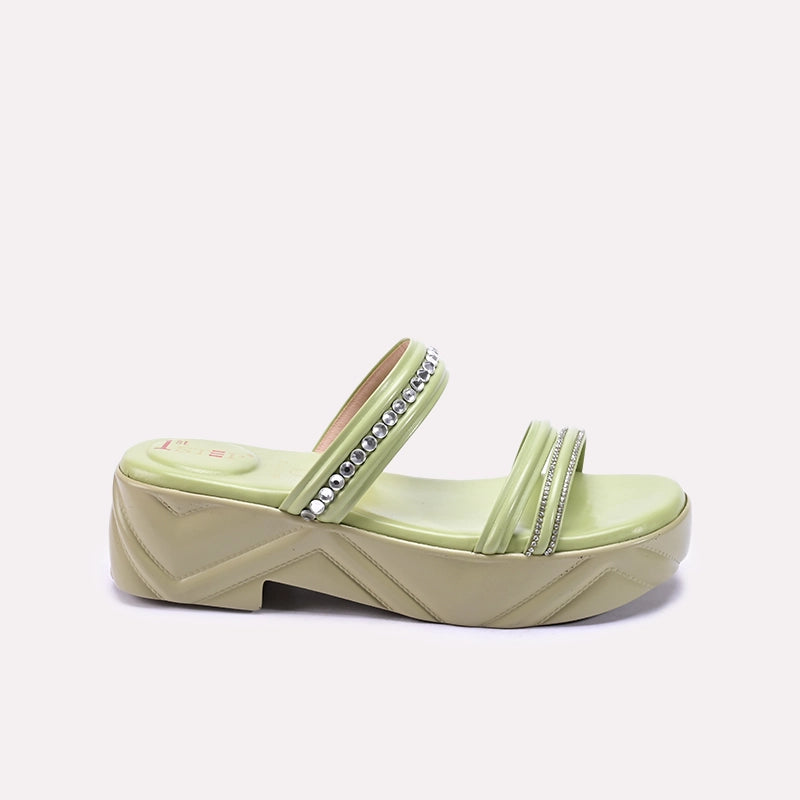 Womens Green Casual Platform Slippers