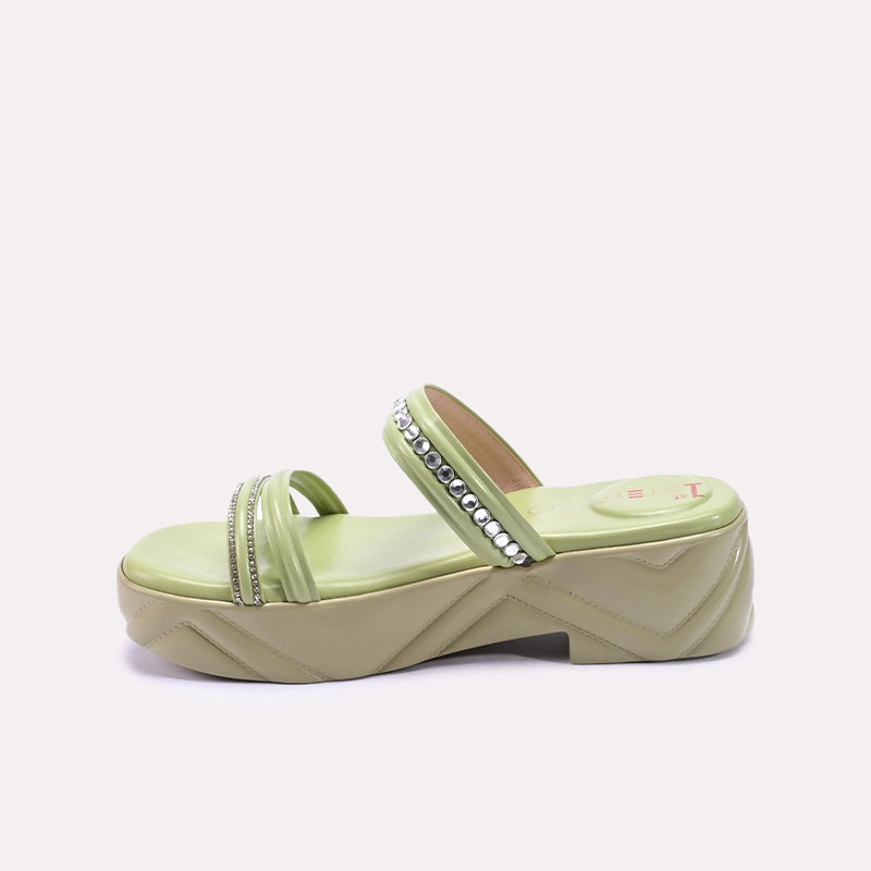 Green Casual Platform Slippers for Women