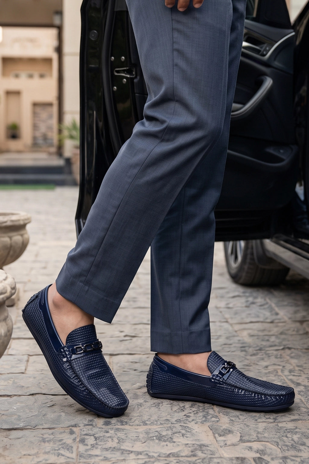 Halston Blue Textured Loafers 0130871
