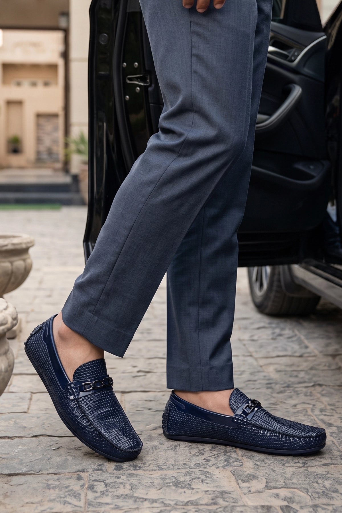 Halston Blue Textured Loafers 0130871
