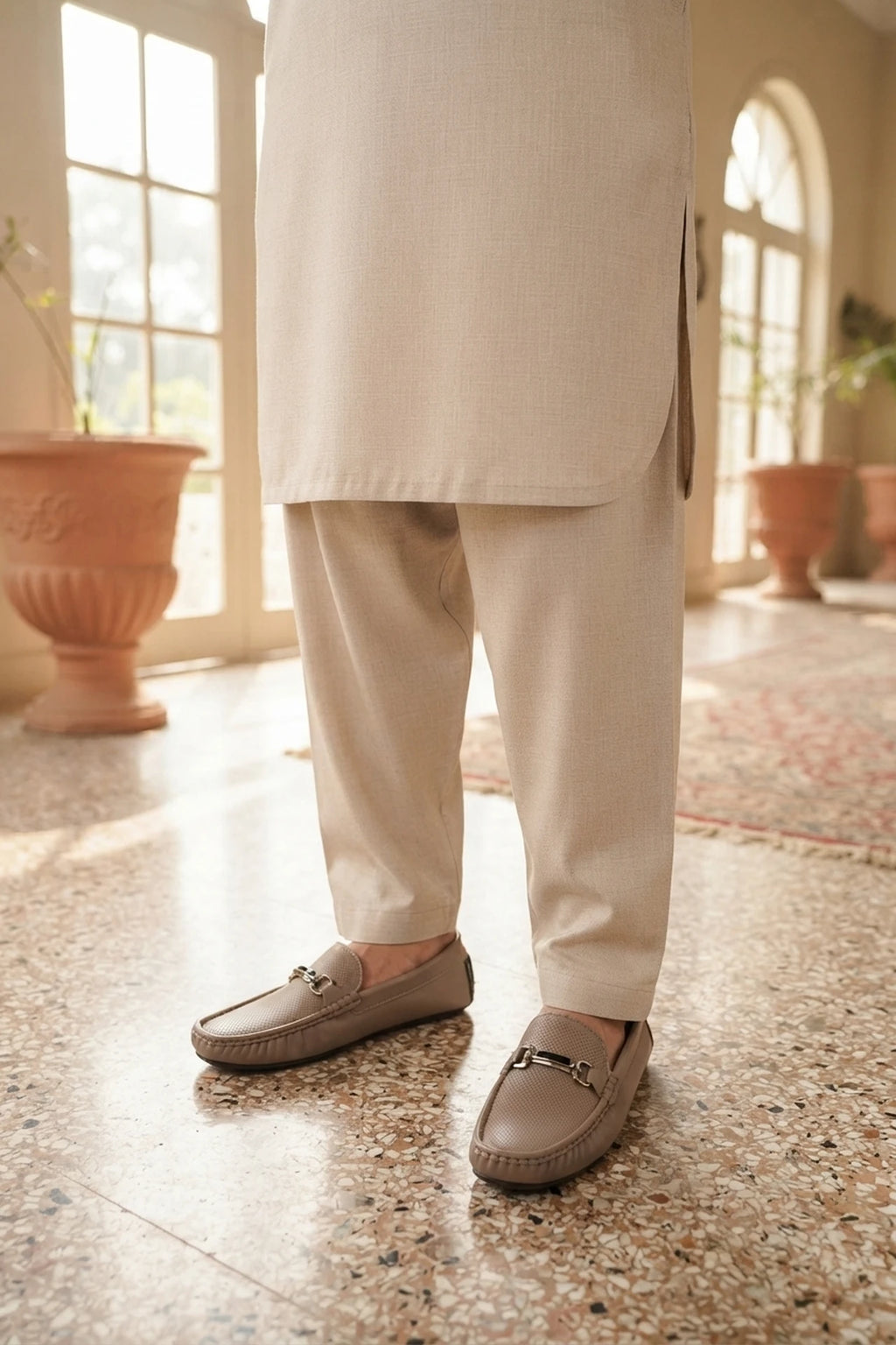 Khaki Perforated Horsebit Loafers 0130952