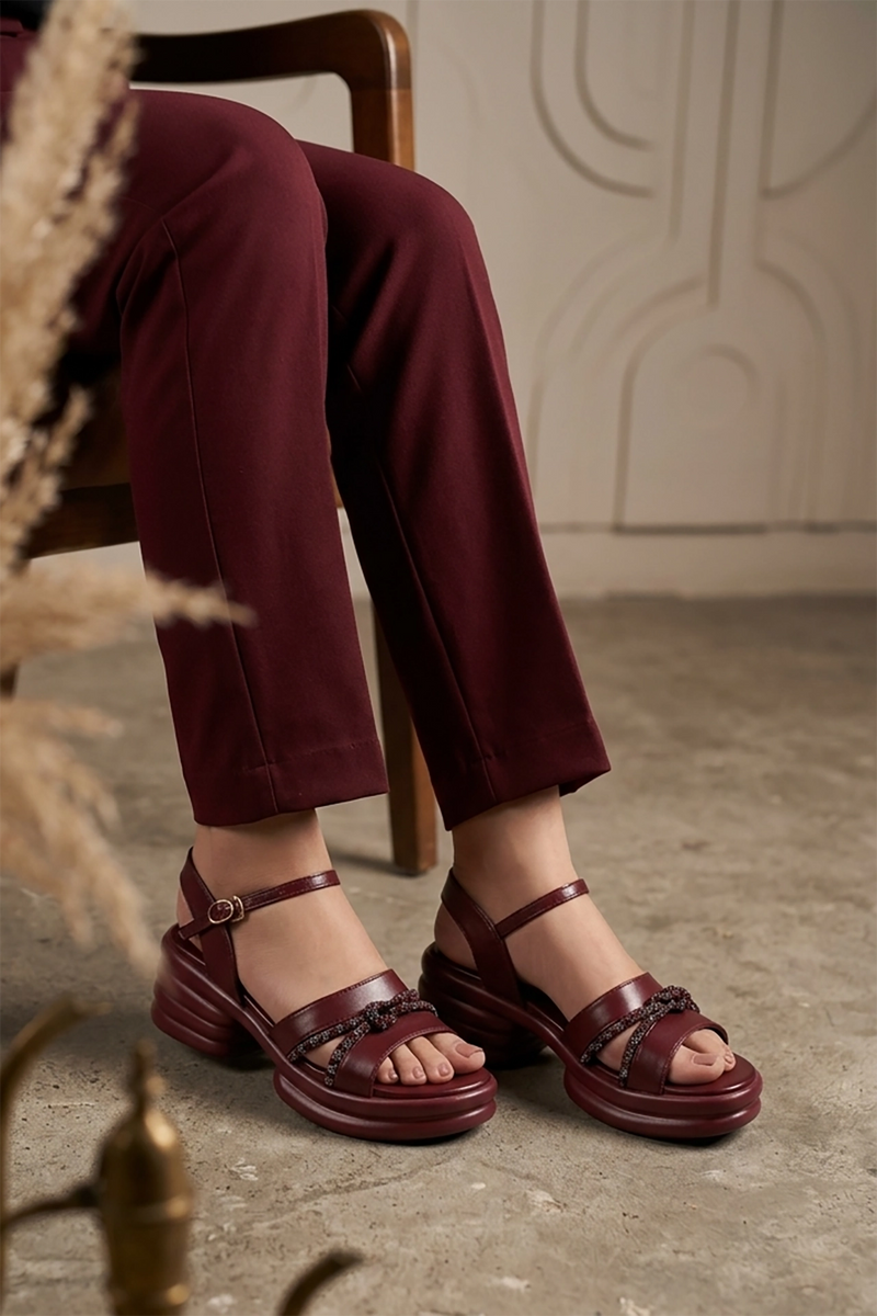 Maroon Chunky Heel Casual Sandals 0421422