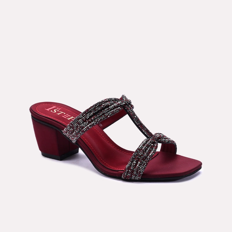 Maroon Block Heel Fancy Slippers