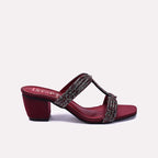 Womens Maroon Block Heel Fancy Slippers