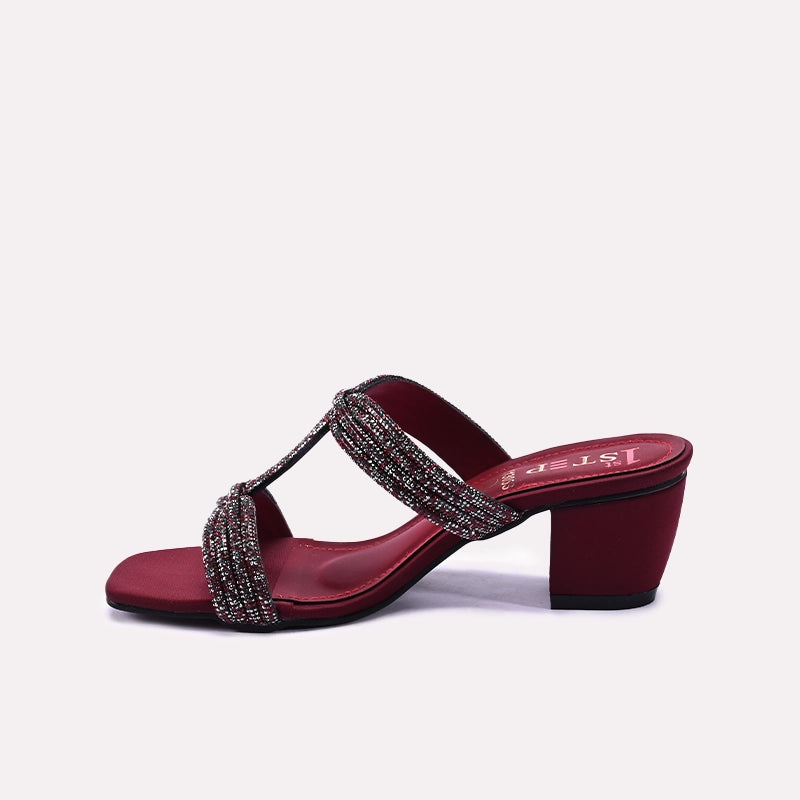 Maroon Block Heel Fancy Slippers for Women