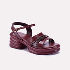 Maroon Chunky Heel Casual Sandals