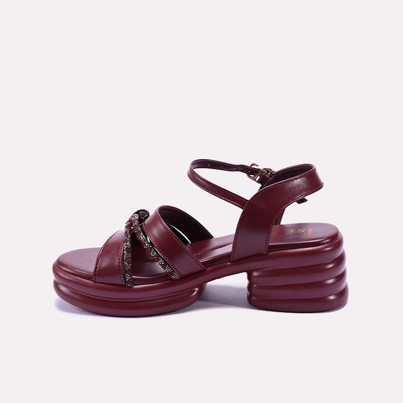 Maroon Chunky Heel Casual Sandals for Women