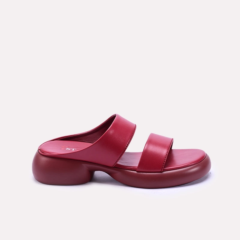 Womens Maroon Double Strap Chunky Casual Slippers