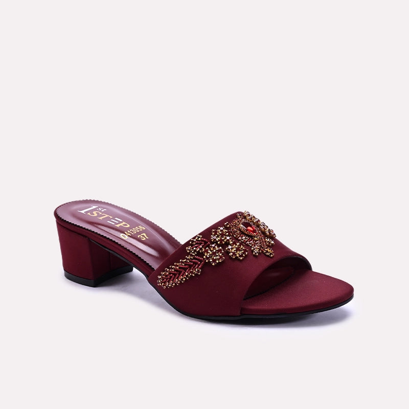 Maroon Fancy Heel Slippers