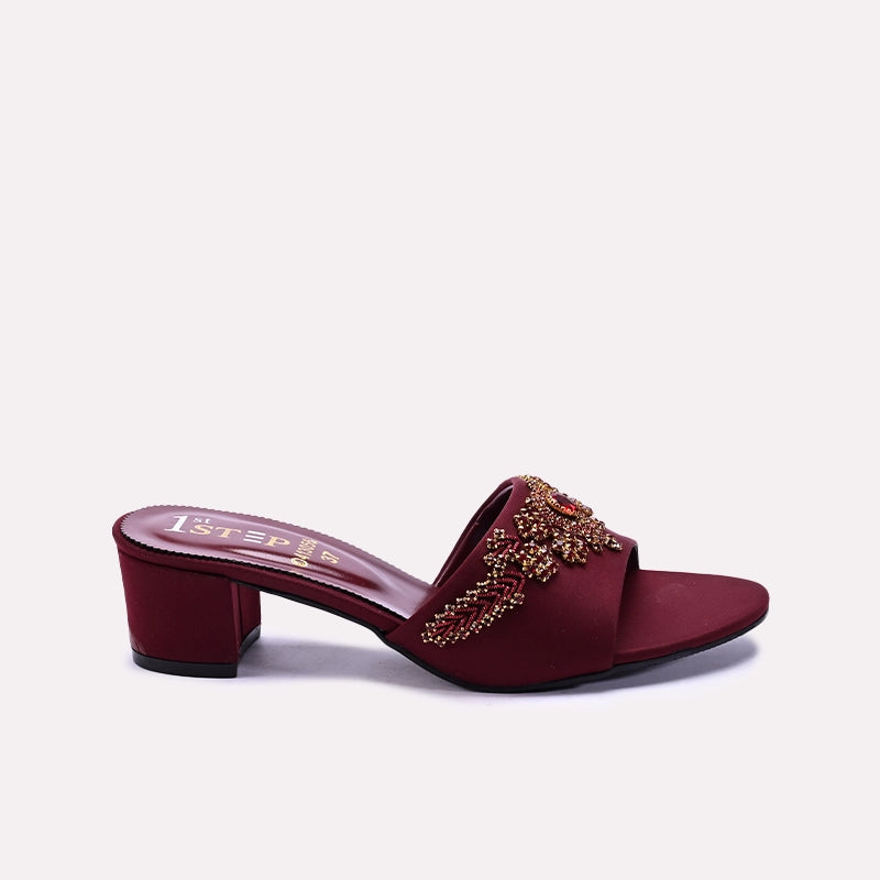 Womens Maroon Fancy Heel Slippers