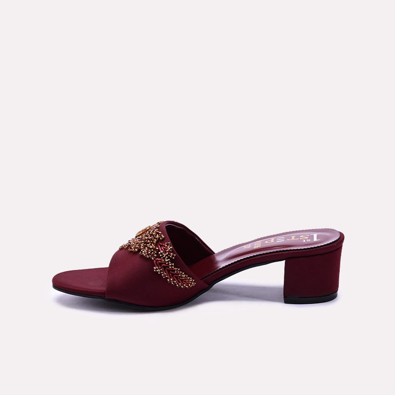 Maroon Fancy Heel Slippers for Women