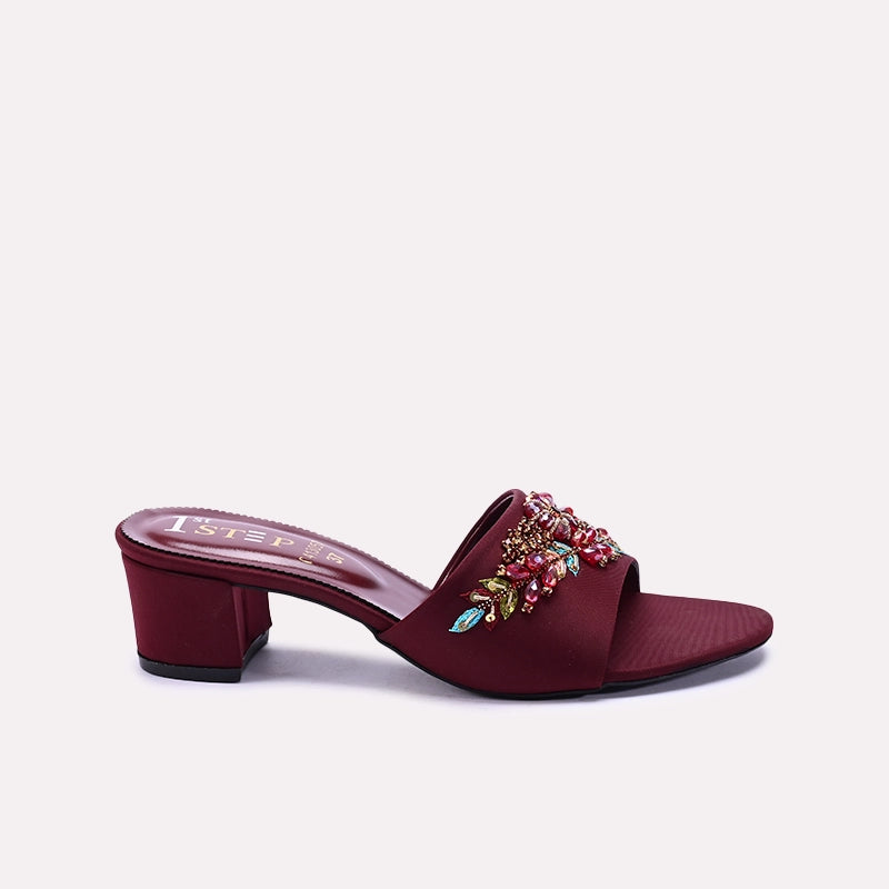 Womens Maroon Fancy Heel Slippers