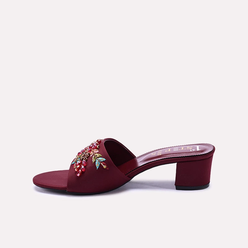 Maroon Fancy Heel Slippers for Women