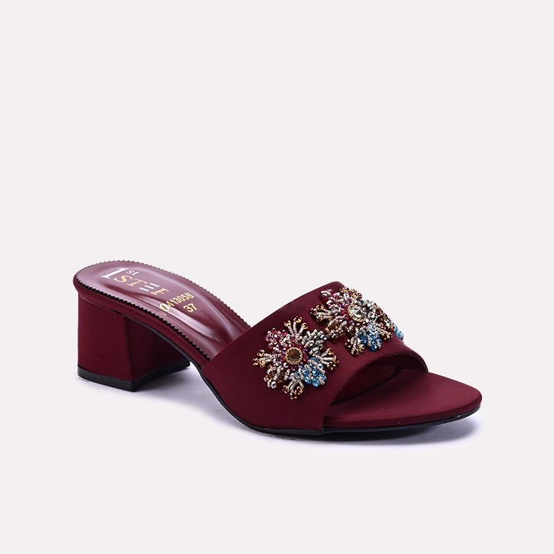 Maroon Fancy Heel Slippers