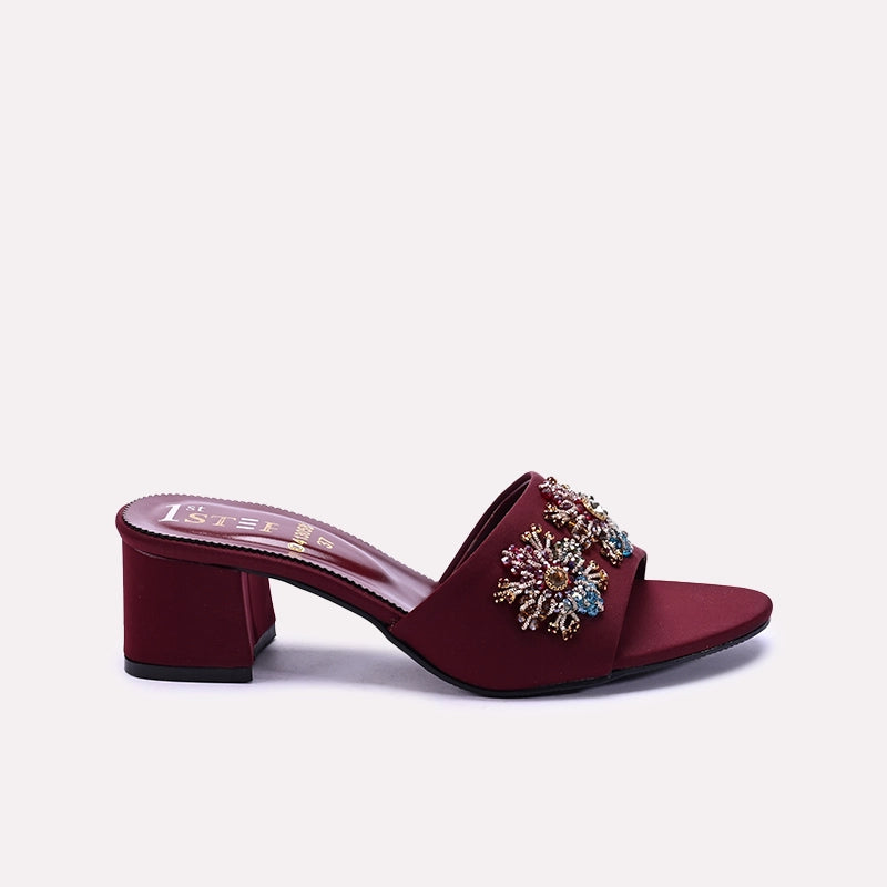 Womens Maroon Fancy Heel Slippers