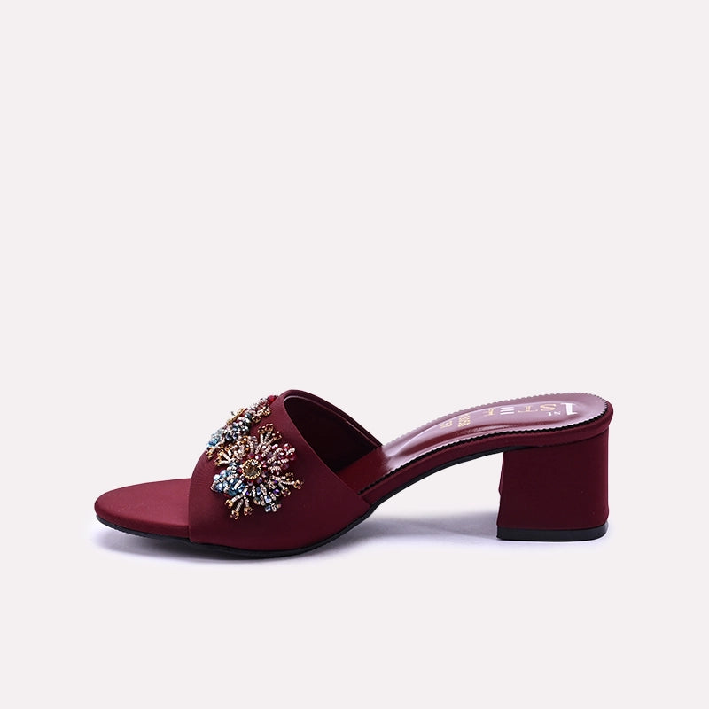 Maroon Fancy Heel Slippers for Women