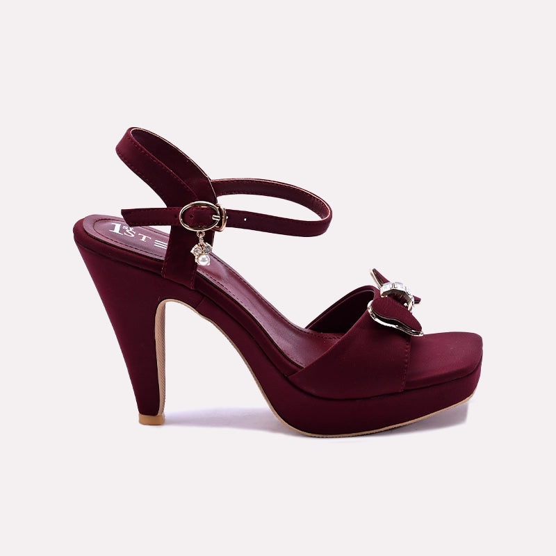 Womens Maroon Pointed Heel Casual Sandals