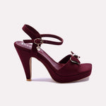 Womens Maroon Pointed Heel Casual Sandals
