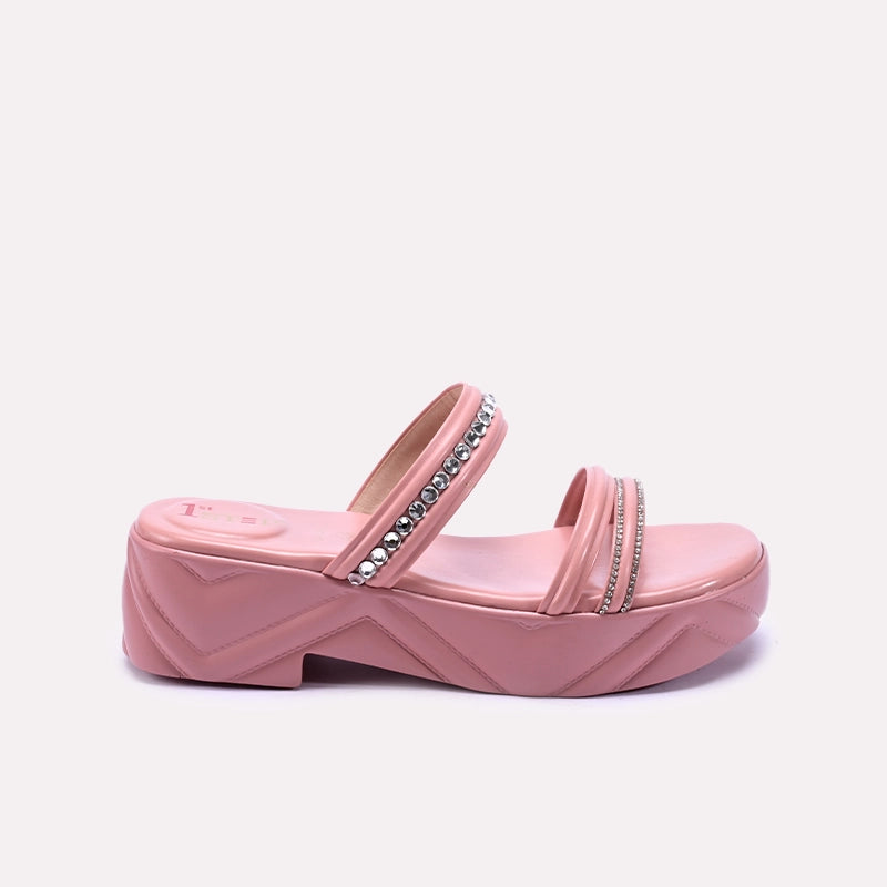Womens Peach Casual Platform Slippers