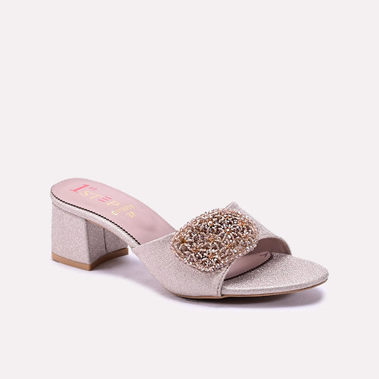 Peach Fancy Block Heel Slippers