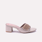 Womens Peach Fancy Block Heel Slippers