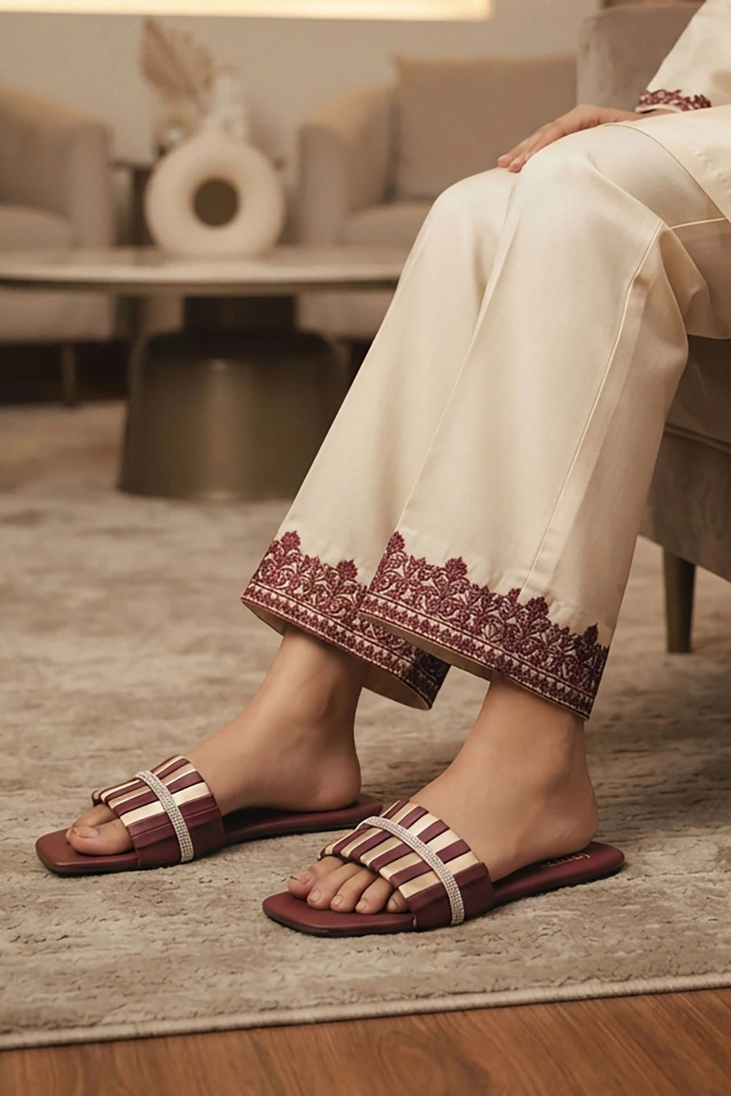 Sablea Maroon Fancy Flats 0412378
