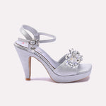 Womens Silver Pointed Heel Bridal Sandals