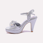 Silver Pointed Heel Bridal Sandals for Women