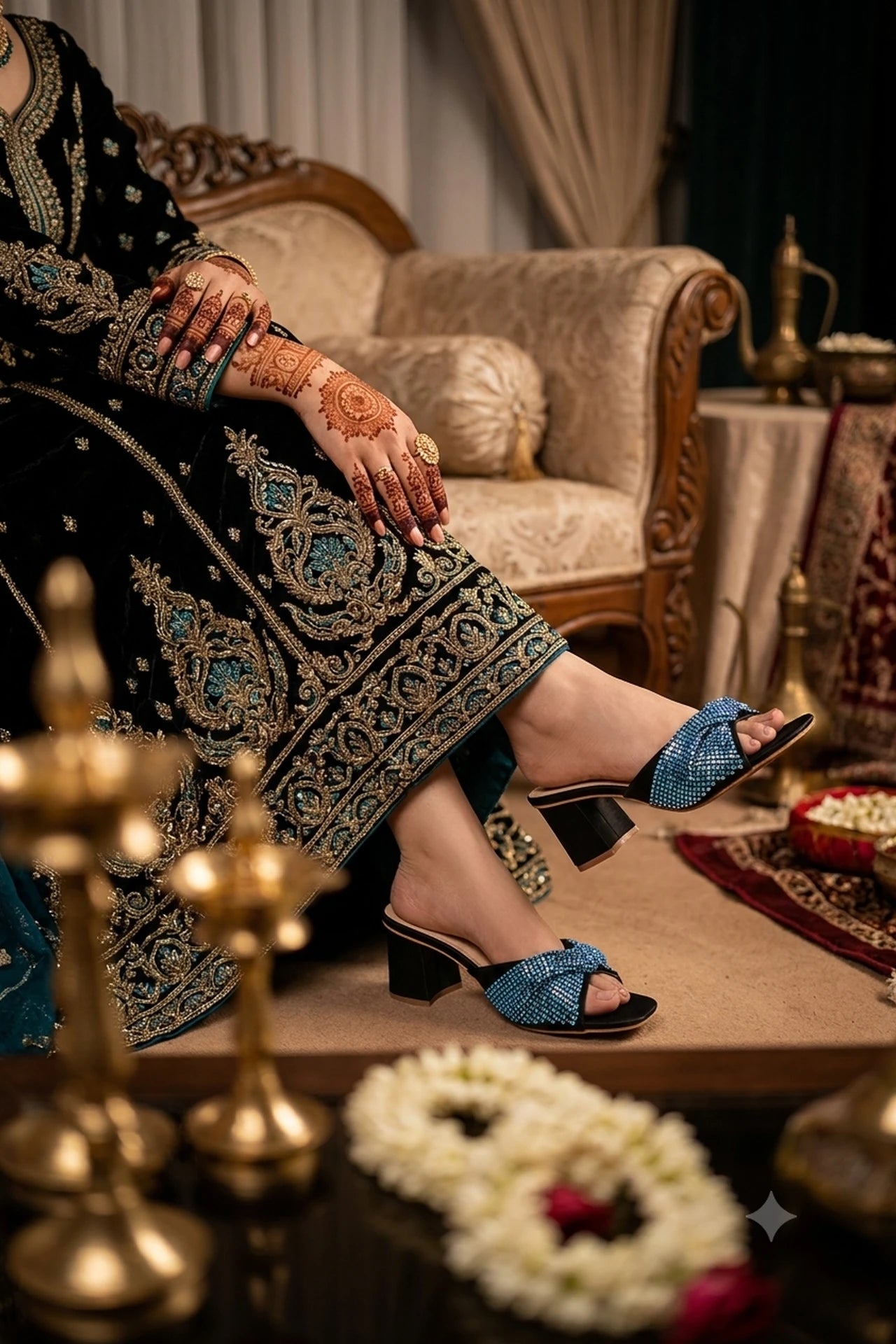 Solene Black Heel Bridal Slippers 0412659