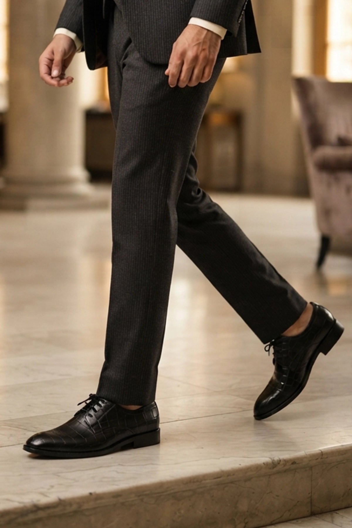 Venerable Black Textured Derby Shoes 0111096