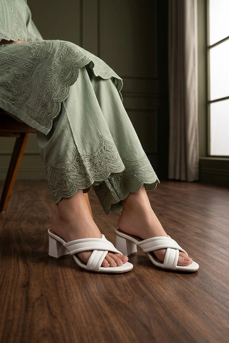 White Casual Heel Slippers 0413390