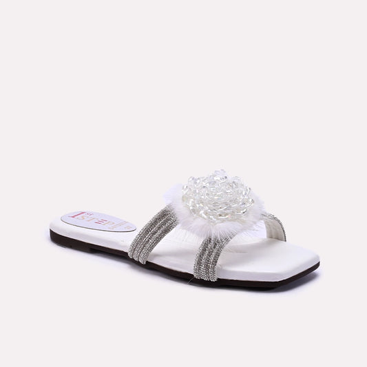 White Fancy Flat Slippers