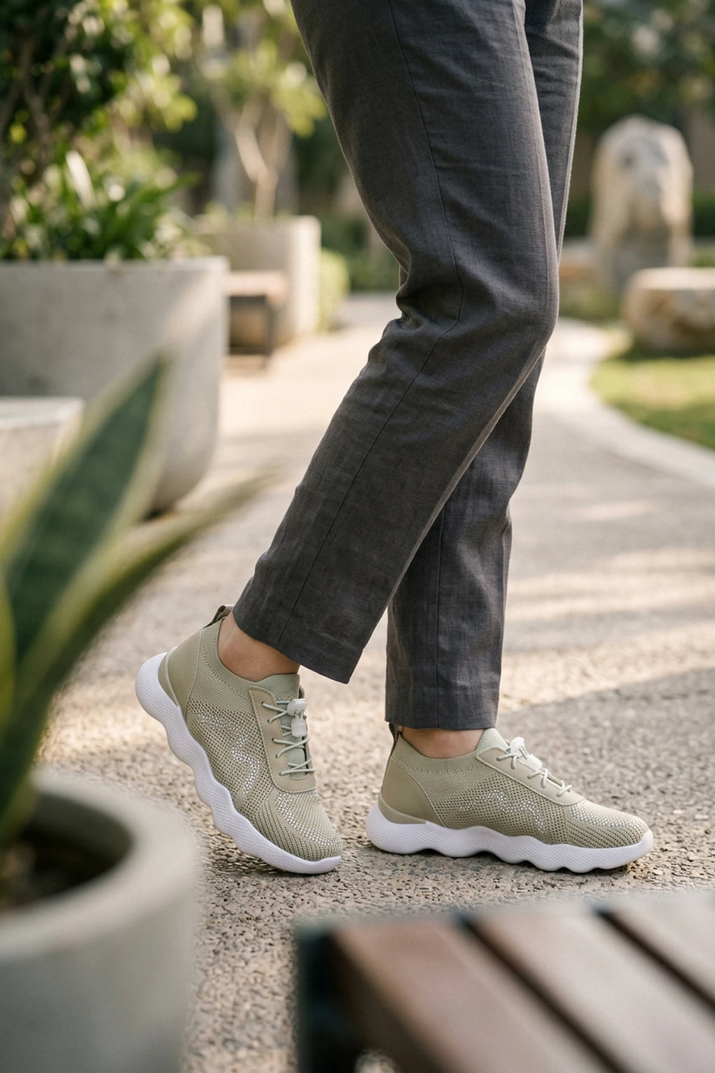 Women Mireille Green Perforated Sneakers 0440738
