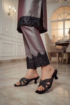 Womens Black Fancy Heel Slippers 0413051