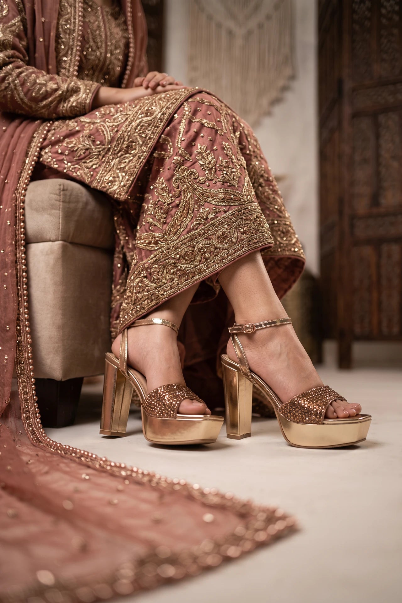 Womens Gold High Heel Sandals 0421509