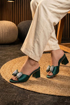 Womens Green Block Heel Slippers 0412939