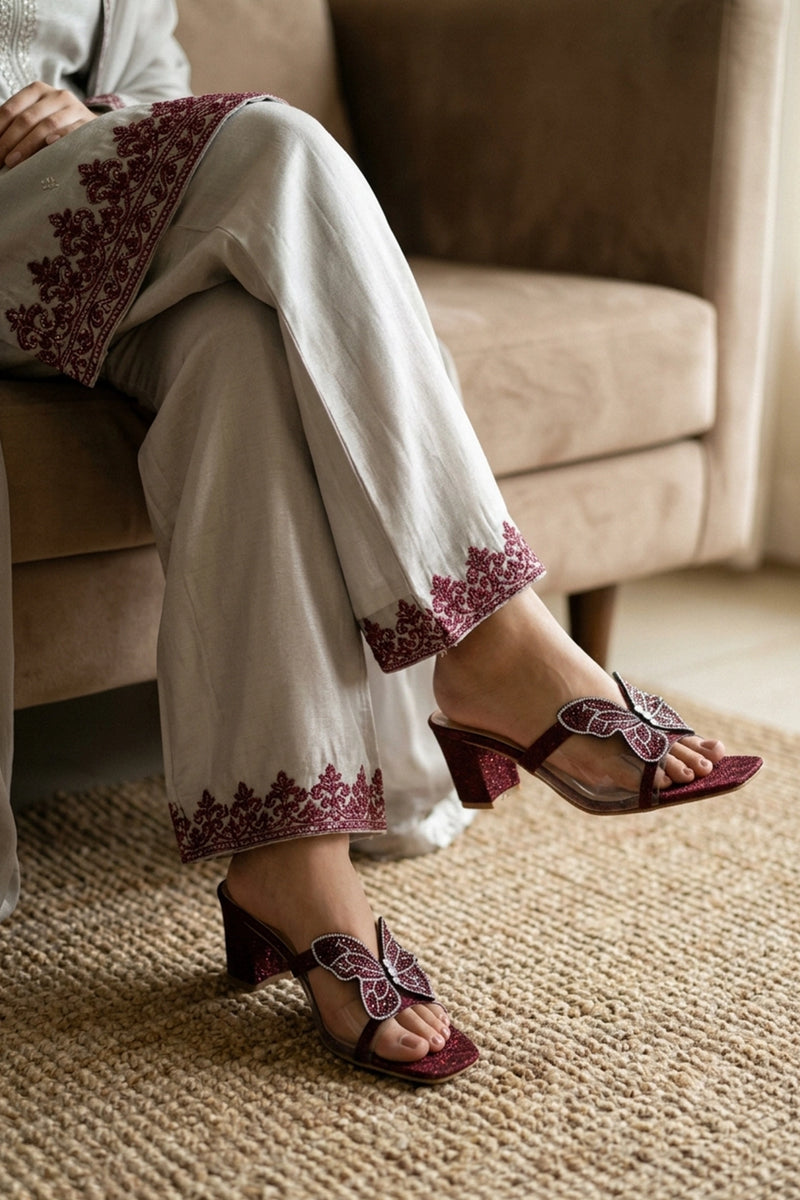 Womens Maroon Fancy Heel Slippers 0413154