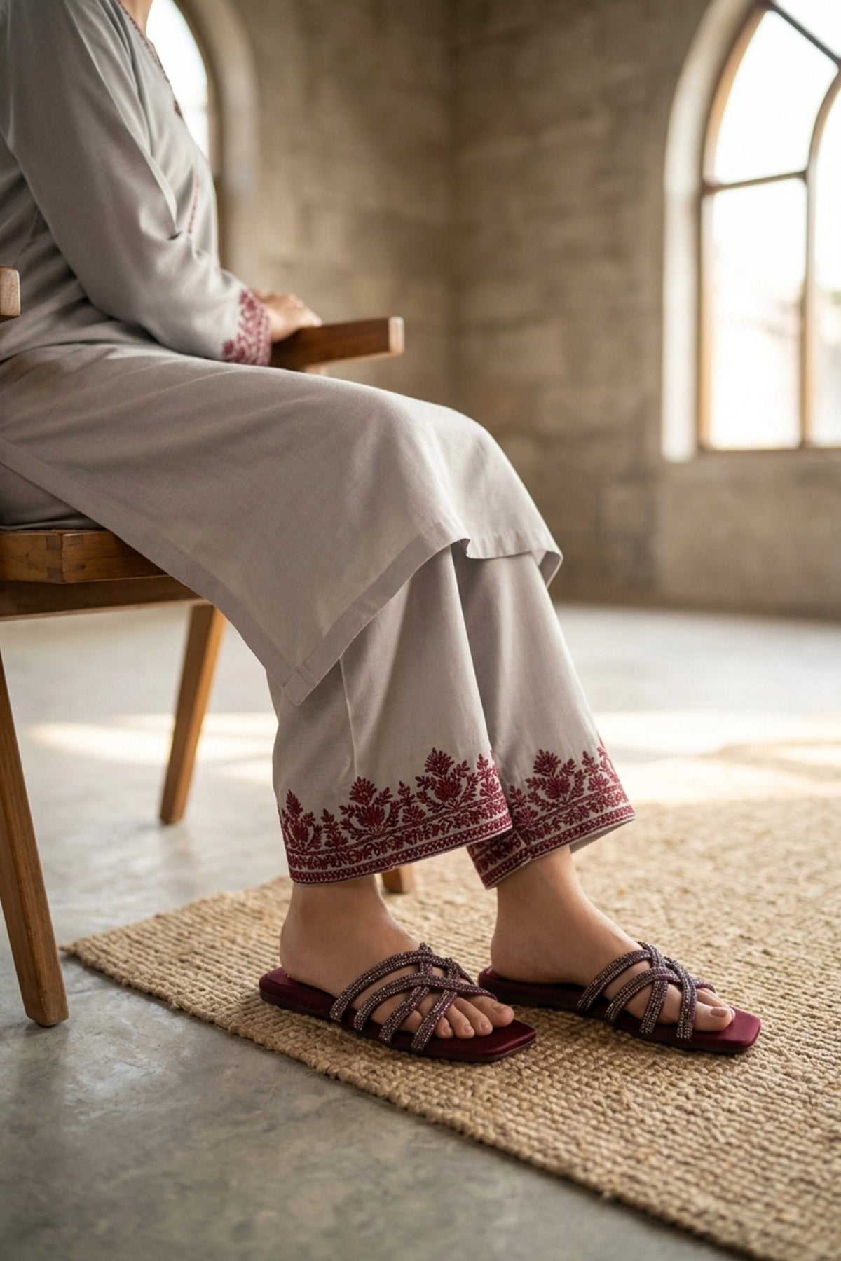 Womens Maroon Fancy Slippers 0412968