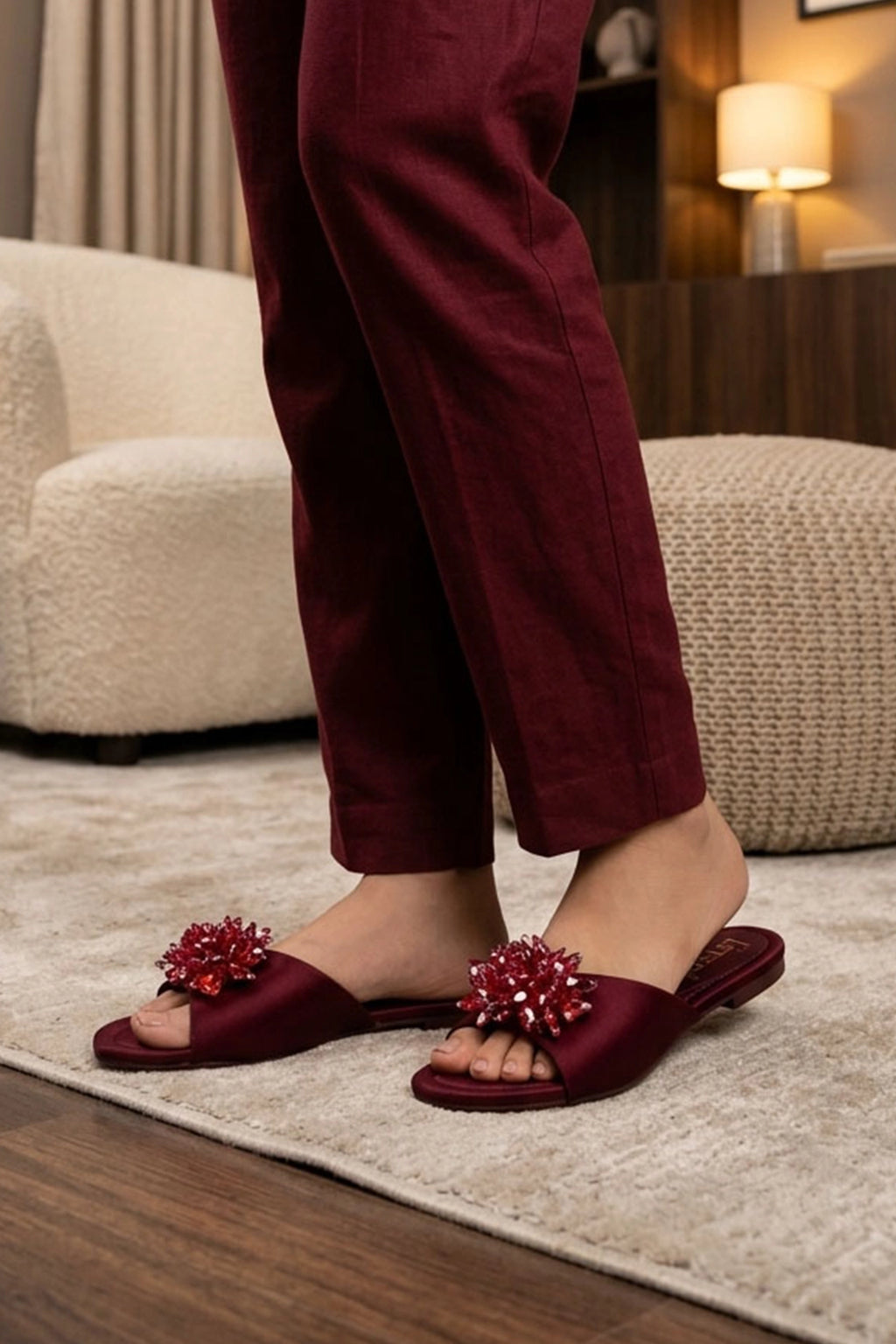 Womens Maroon Fancy Slippers 0413029