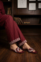 Womens Maroon Flat Fancy Slippers 0412769
