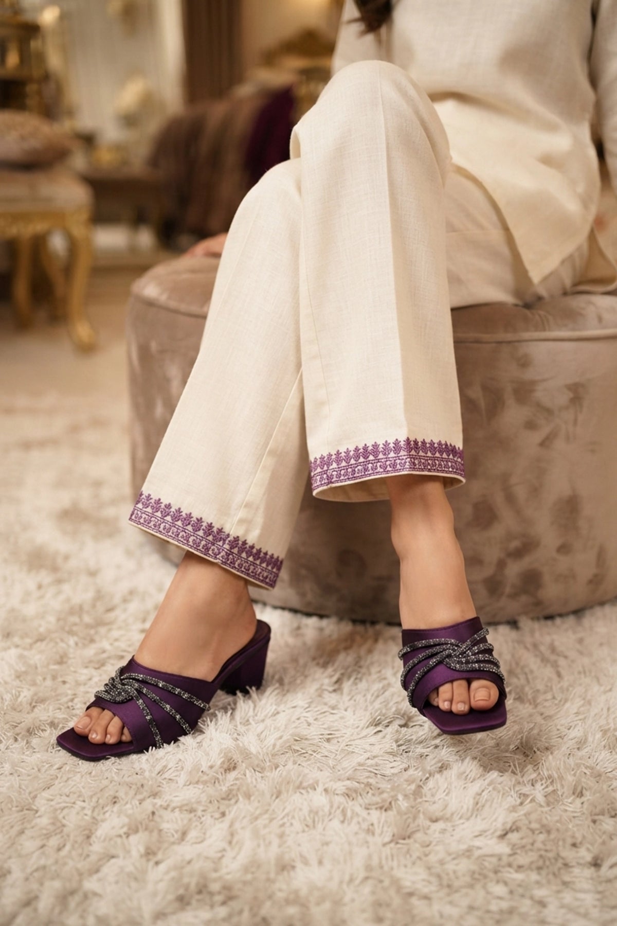 Womens Purple Fancy Heel Slippers 0413062