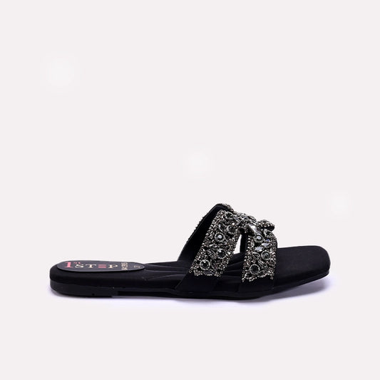 Womens Black Fancy Flat Slippers 0412985