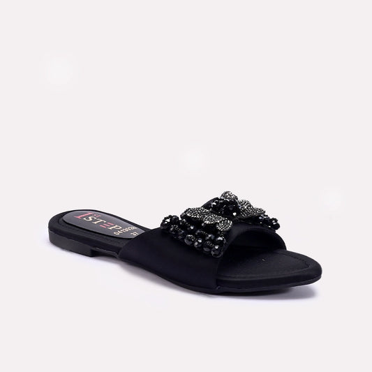 Womens Black Fancy Flat Slippers 0413028